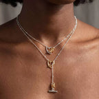 Two‑Tone Heart Wrap OT Toggle Clasp Necklace,18K Gold Plated Stainless Steel Double Layer Choker for Women