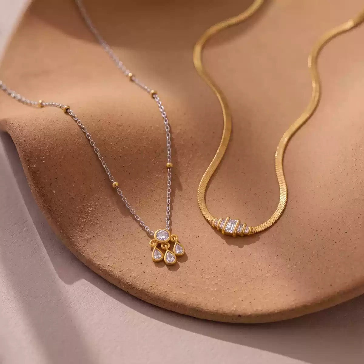 Triple Round Zirconia Tassel Color-Block Necklace