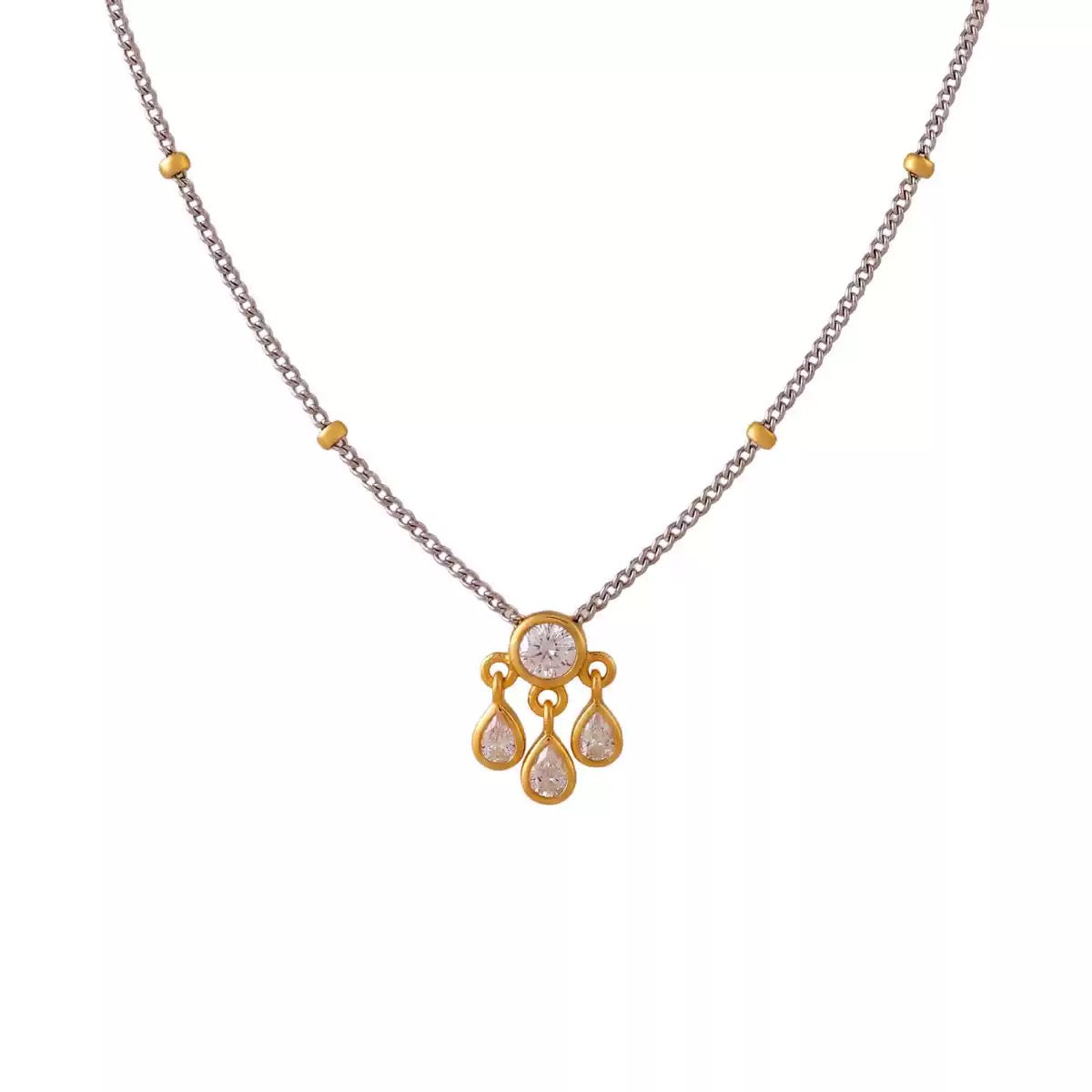 Triple Round Zirconia Tassel Color-Block Necklace
