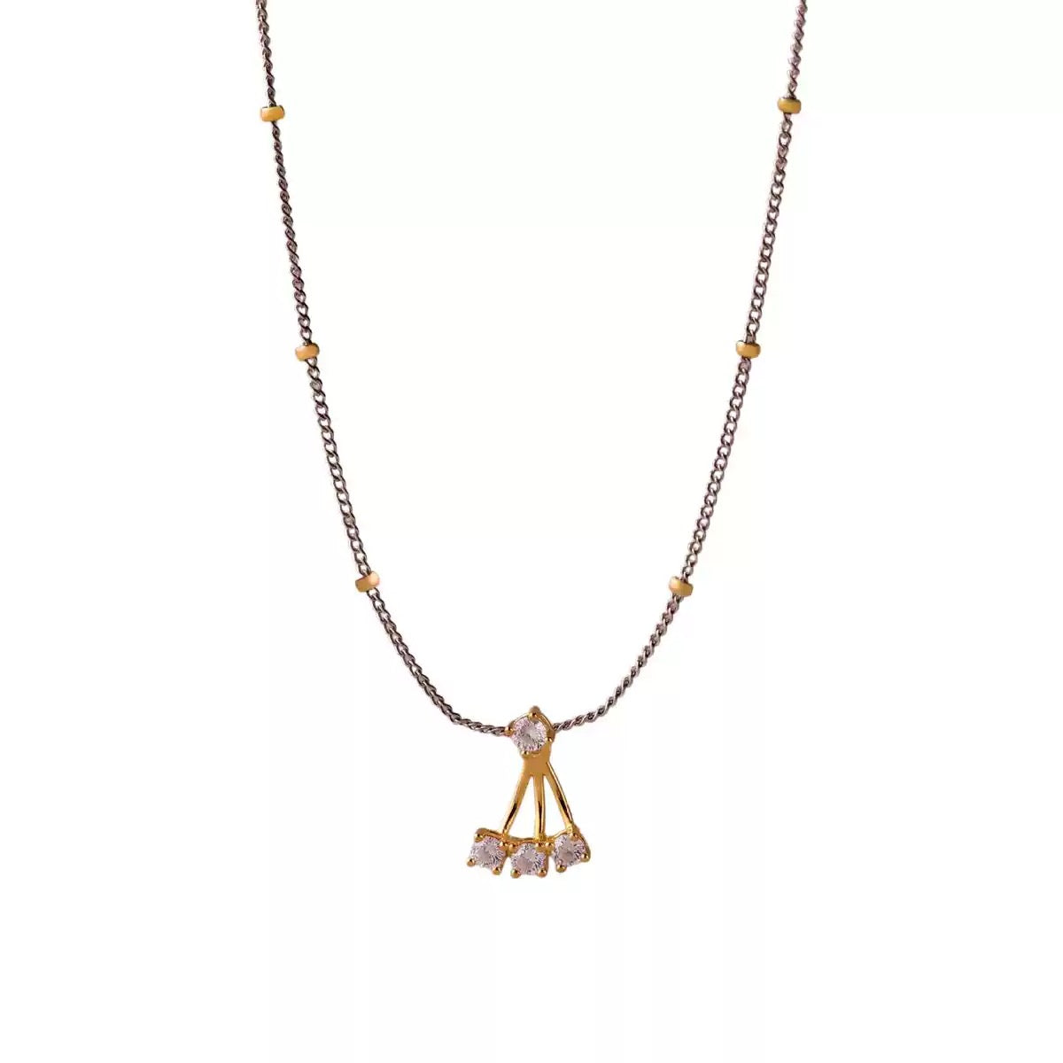 Triple Round Zirconia Tassel Color-Block Necklace