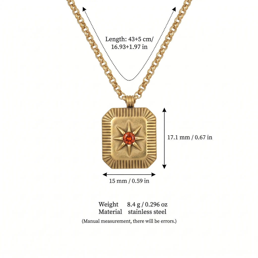 18K Gold Plated Titanium Steel Eight-Pointed Star Birthstone Necklace – Sun Moon Stars DIY Pendant