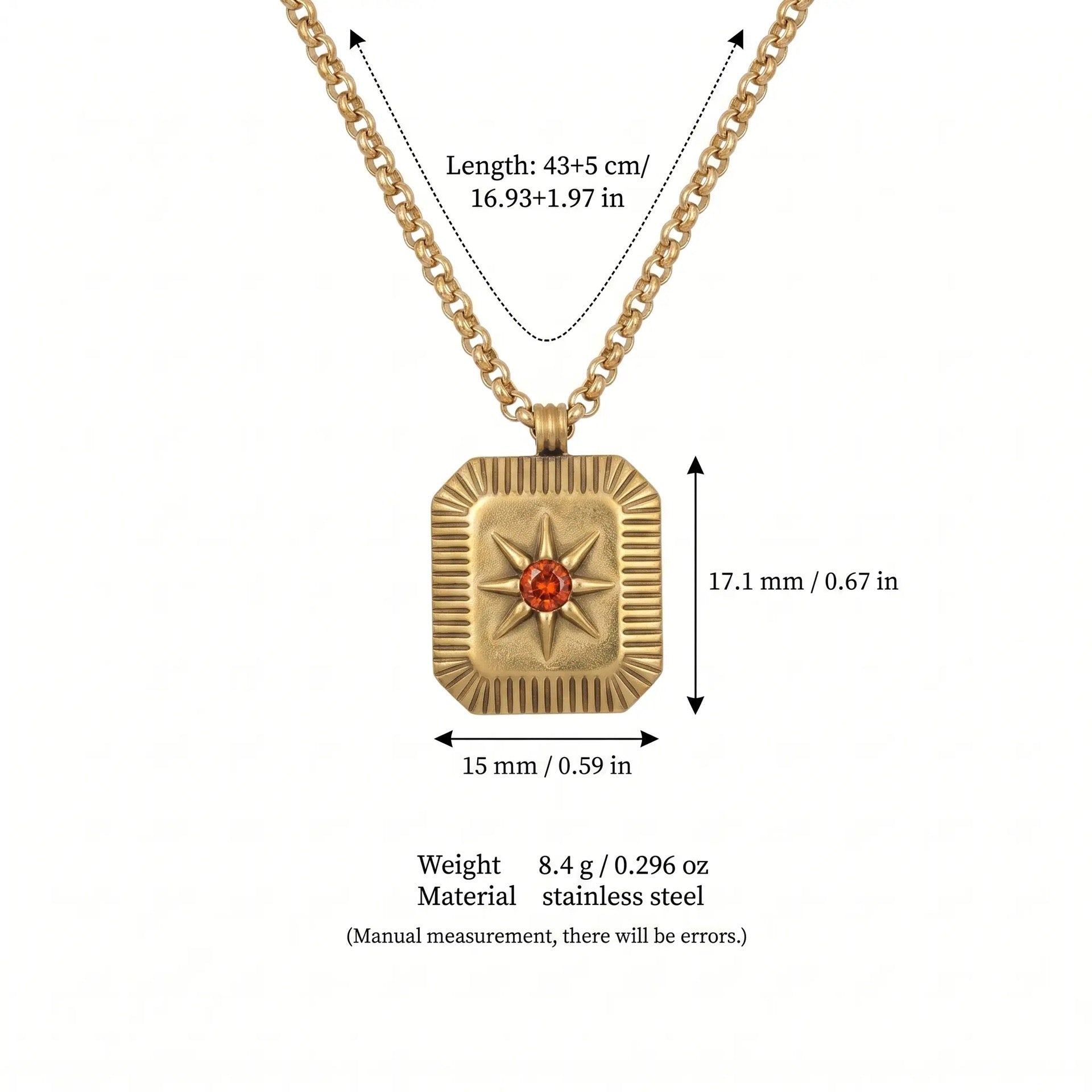 18K Gold Plated Titanium Steel Eight-Pointed Star Birthstone Necklace – Sun Moon Stars DIY Pendant