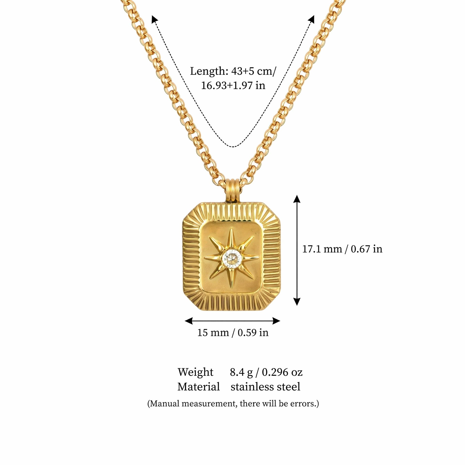 18K Gold Plated Titanium Steel Eight-Pointed Star Birthstone Necklace – Sun Moon Stars DIY Pendant