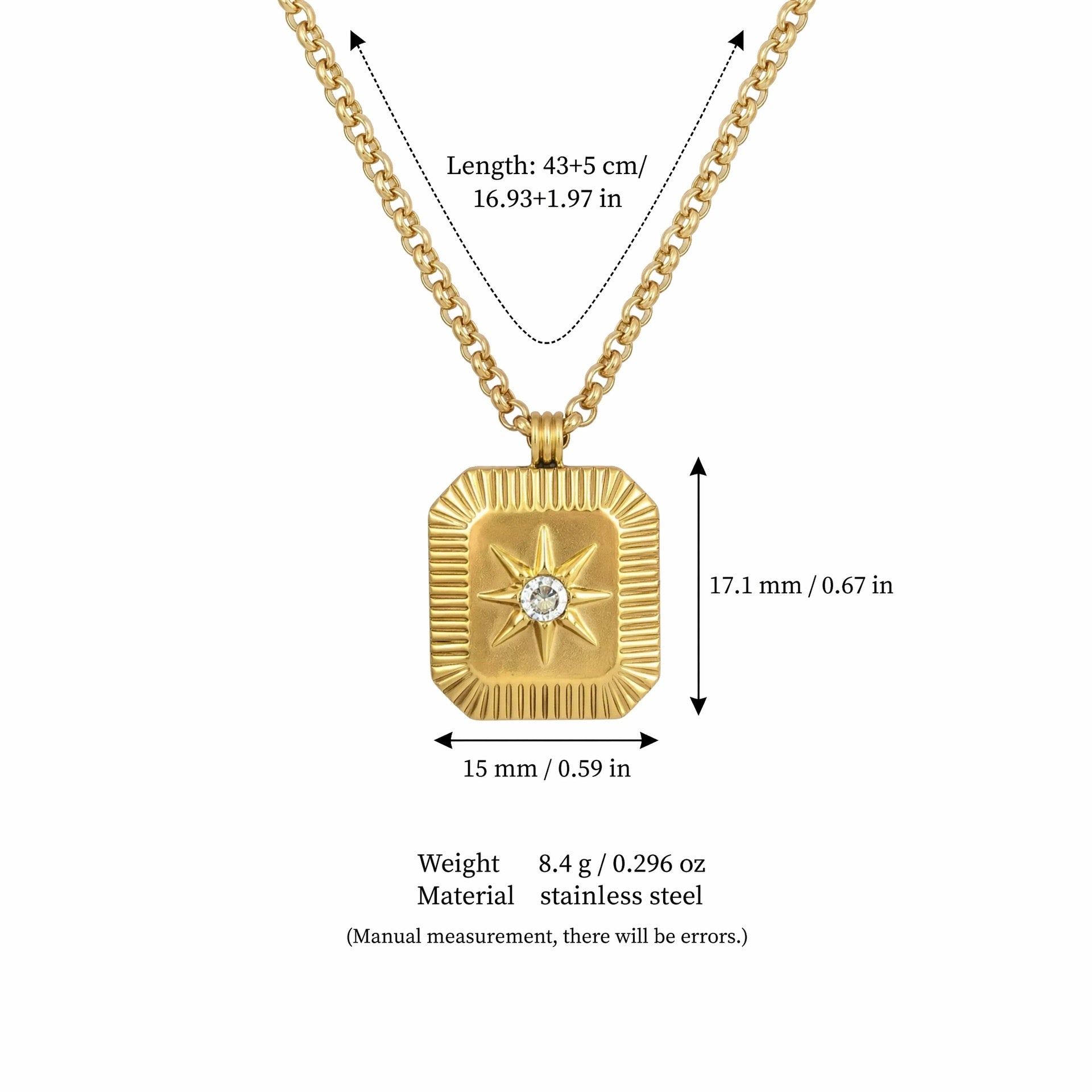 18K Gold Plated Titanium Steel Eight-Pointed Star Birthstone Necklace – Sun Moon Stars DIY Pendant