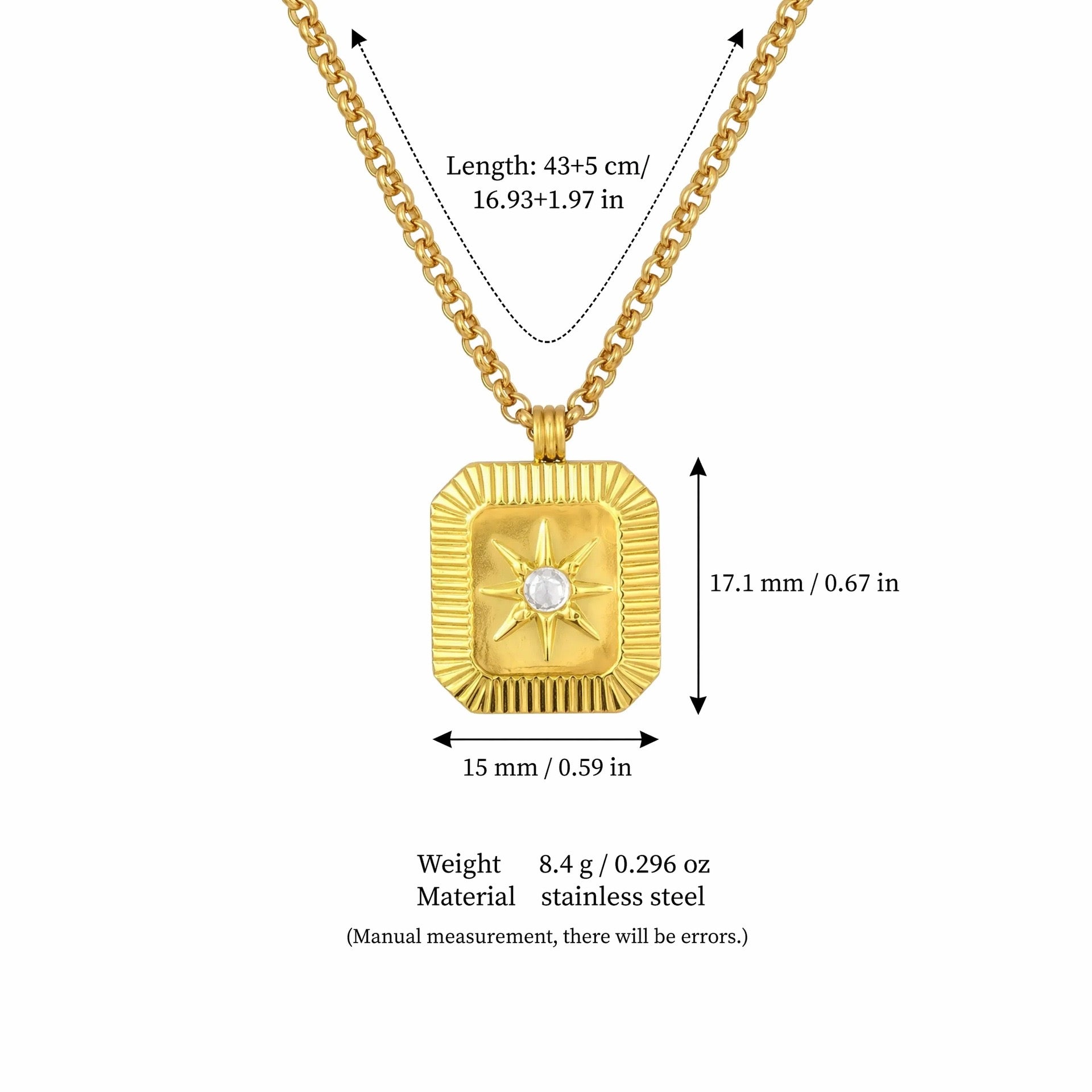 18K Gold Plated Titanium Steel Eight-Pointed Star Birthstone Necklace – Sun Moon Stars DIY Pendant