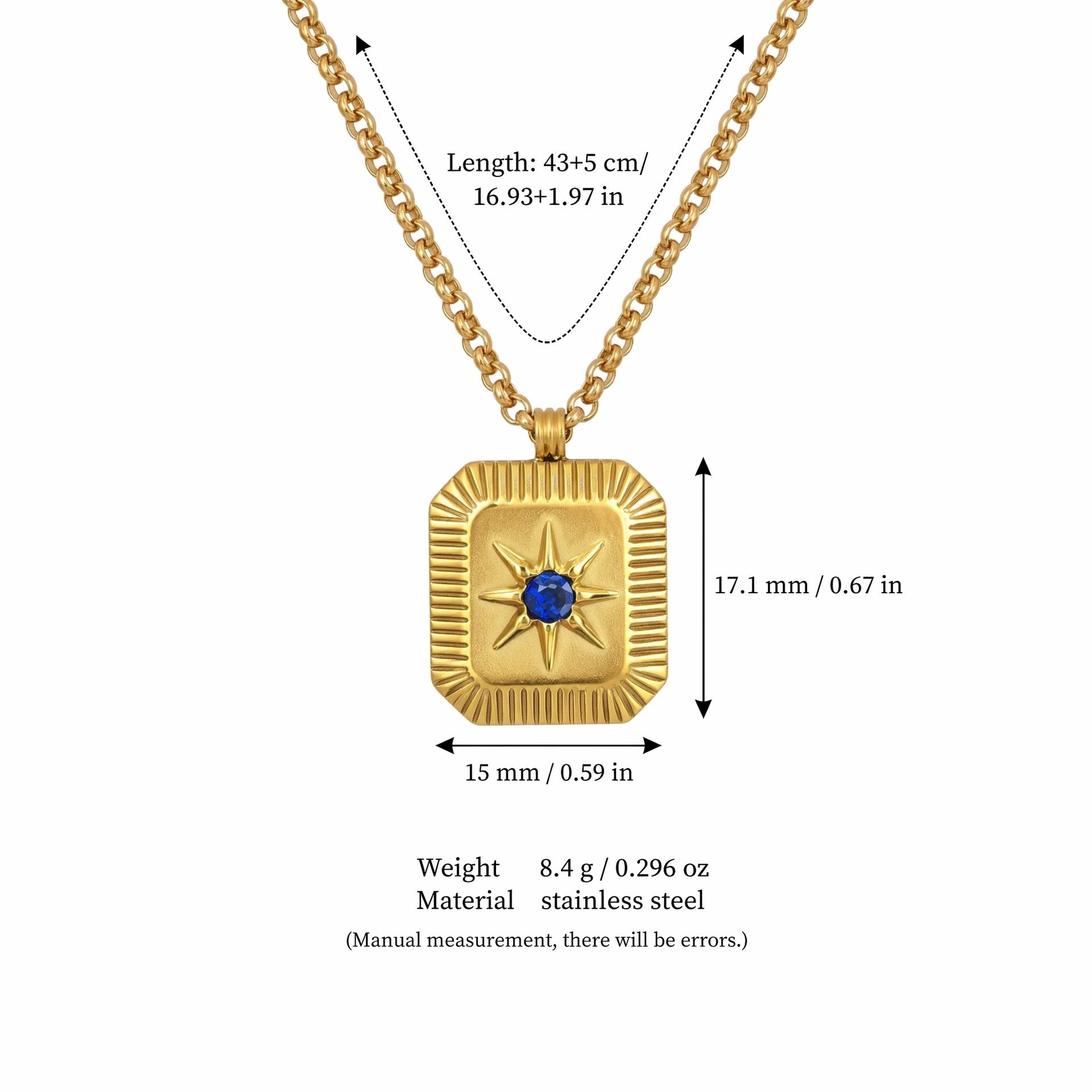 18K Gold Plated Titanium Steel Eight-Pointed Star Birthstone Necklace – Sun Moon Stars DIY Pendant