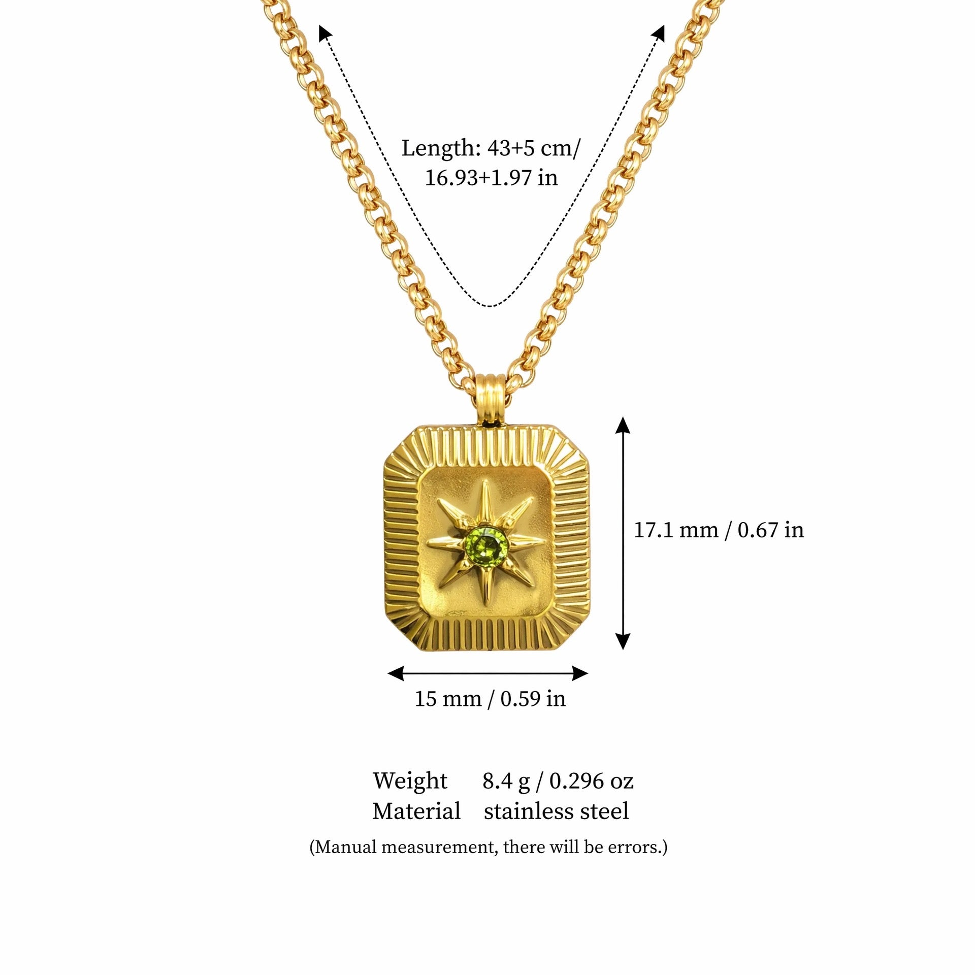 18K Gold Plated Titanium Steel Eight-Pointed Star Birthstone Necklace – Sun Moon Stars DIY Pendant