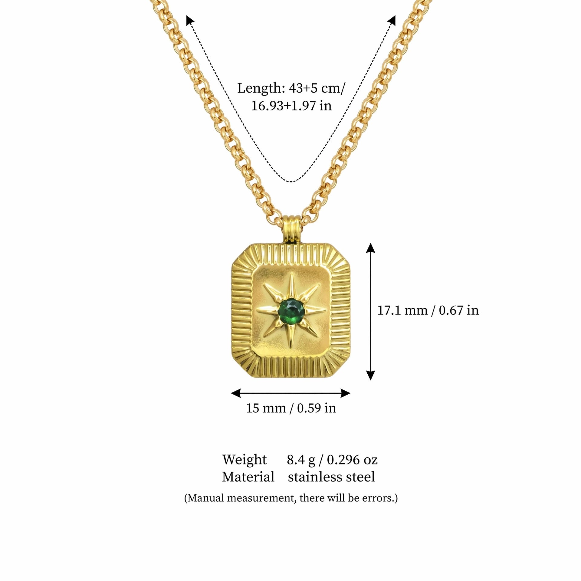 18K Gold Plated Titanium Steel Eight-Pointed Star Birthstone Necklace – Sun Moon Stars DIY Pendant