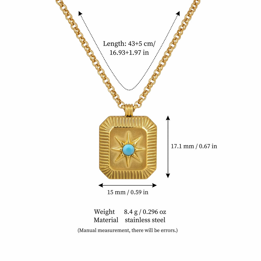18K Gold Plated Titanium Steel Eight-Pointed Star Birthstone Necklace – Sun Moon Stars DIY Pendant