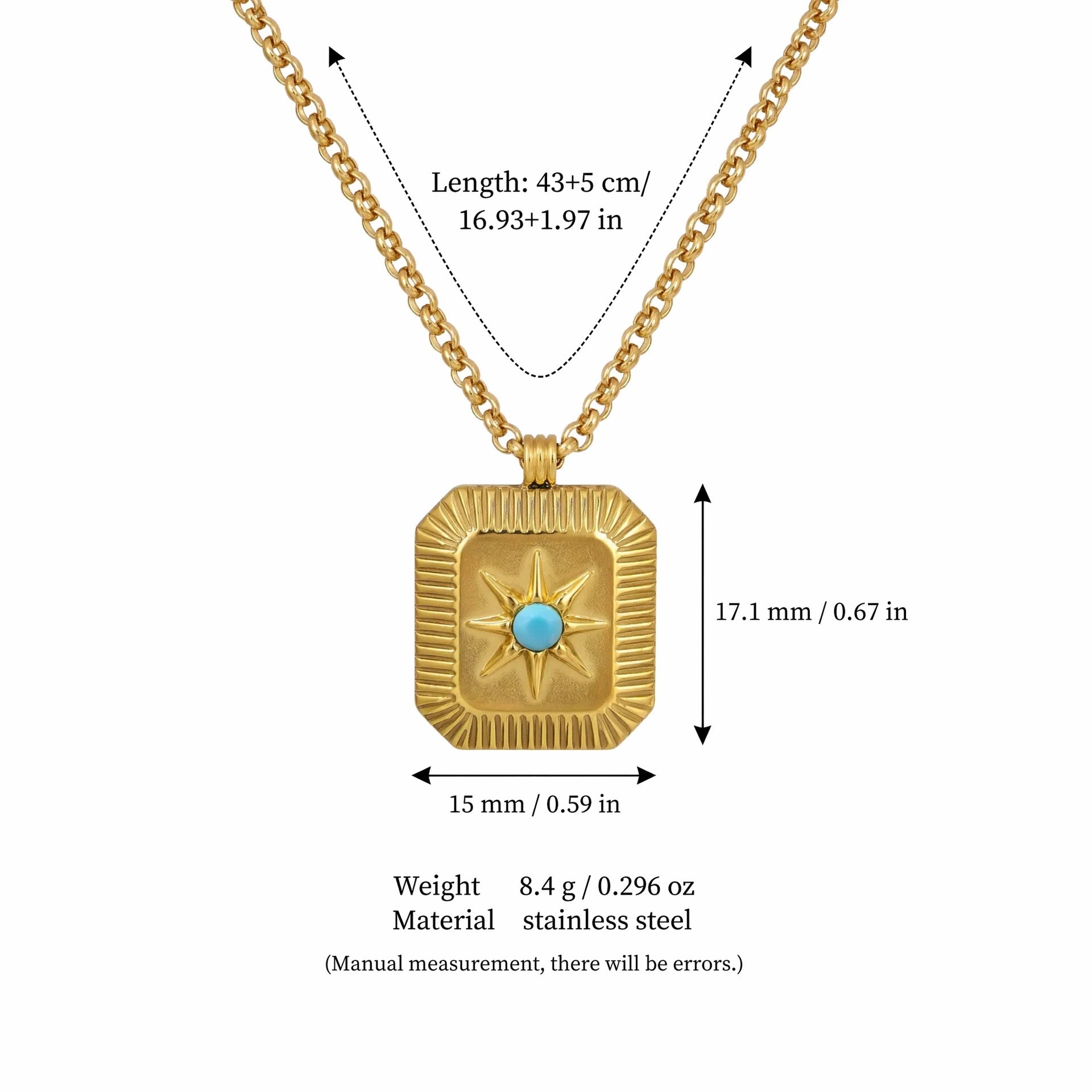 18K Gold Plated Titanium Steel Eight-Pointed Star Birthstone Necklace – Sun Moon Stars DIY Pendant