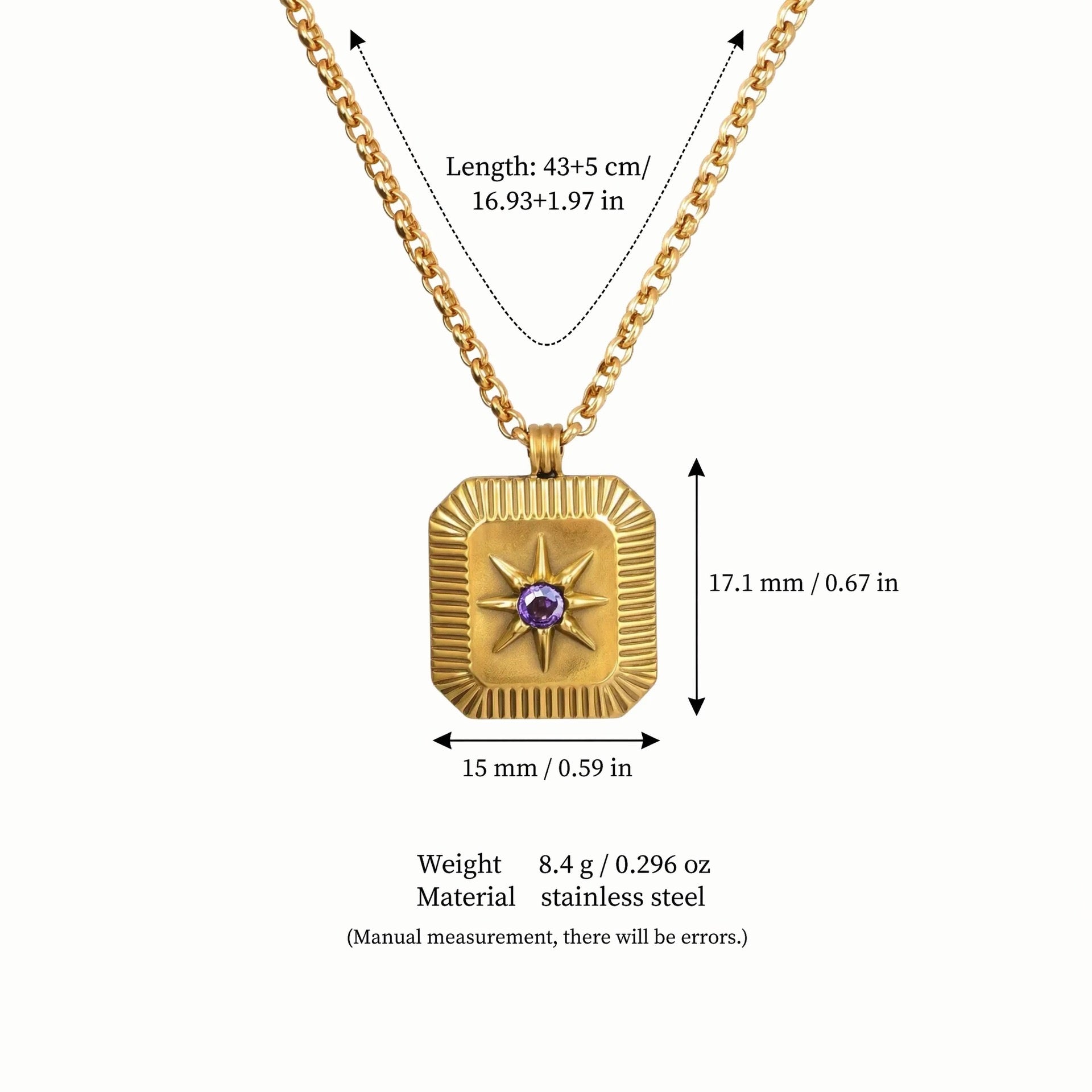 18K Gold Plated Titanium Steel Eight-Pointed Star Birthstone Necklace – Sun Moon Stars DIY Pendant