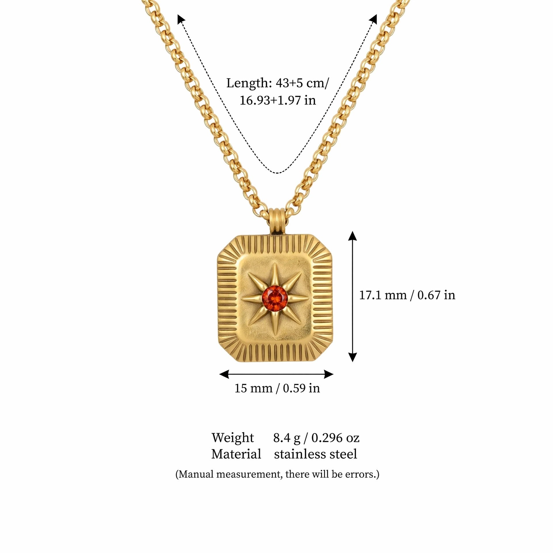 18K Gold Plated Titanium Steel Eight-Pointed Star Birthstone Necklace – Sun Moon Stars DIY Pendant