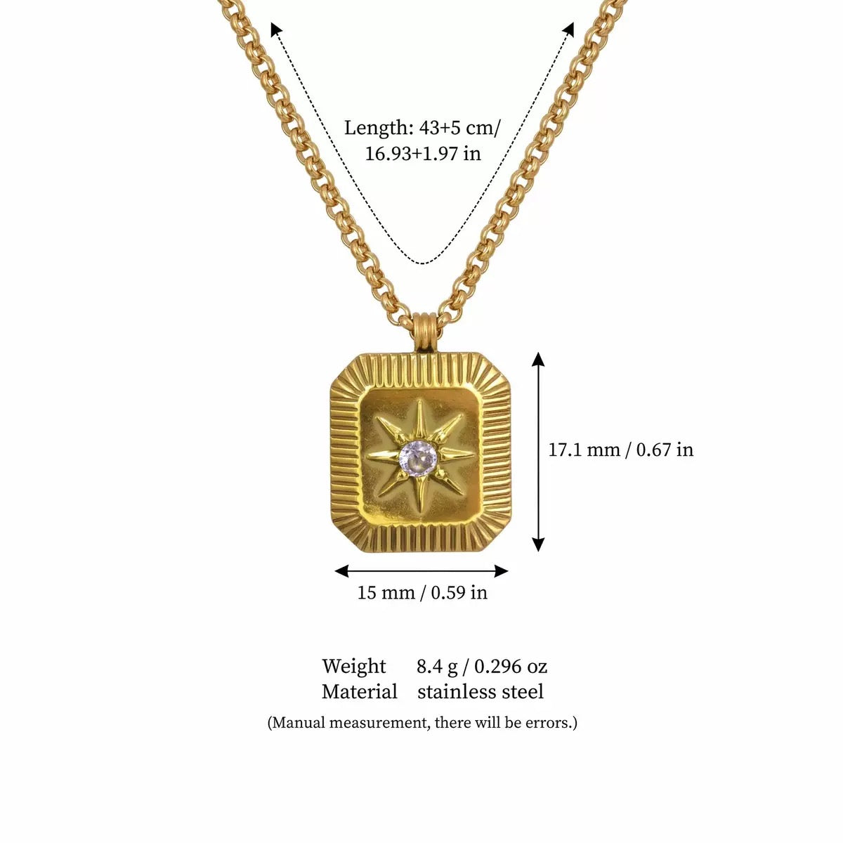 18K Gold Plated Titanium Steel Eight-Pointed Star Birthstone Necklace – Sun Moon Stars DIY Pendant