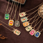 Vintage Tarot Large Pendant Necklace – Sun, Moon, Star, Heart, Planet, Desert, Four-Leaf Clover, Red Evil Eye, Green Evil Eye & Saturn - UMI