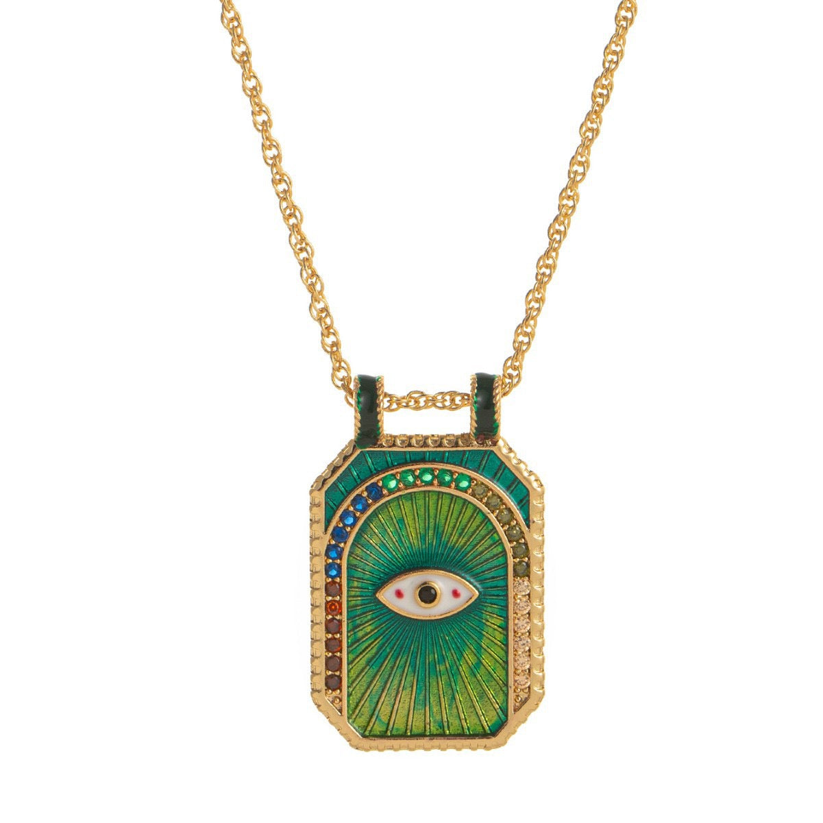 Vintage Tarot Large Pendant Necklace – Sun, Moon, Star, Heart, Planet, Desert, Four-Leaf Clover, Red Evil Eye, Green Evil Eye & Saturn