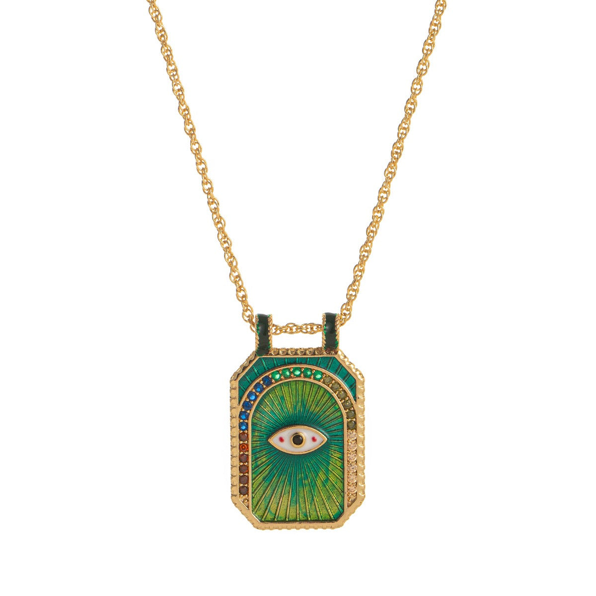 Vintage Tarot Large Pendant Necklace – Sun, Moon, Star, Heart, Planet, Desert, Four-Leaf Clover, Red Evil Eye, Green Evil Eye & Saturn