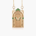 Vintage Tarot Openable Necklace – Butterfly Rebirth Crystal Pendant, Heavy Gold Plated | Green Butterfly, Blue Butterfly, Gate of Self-Love, Gate of Fortune & Gate of Rebirth - UMI