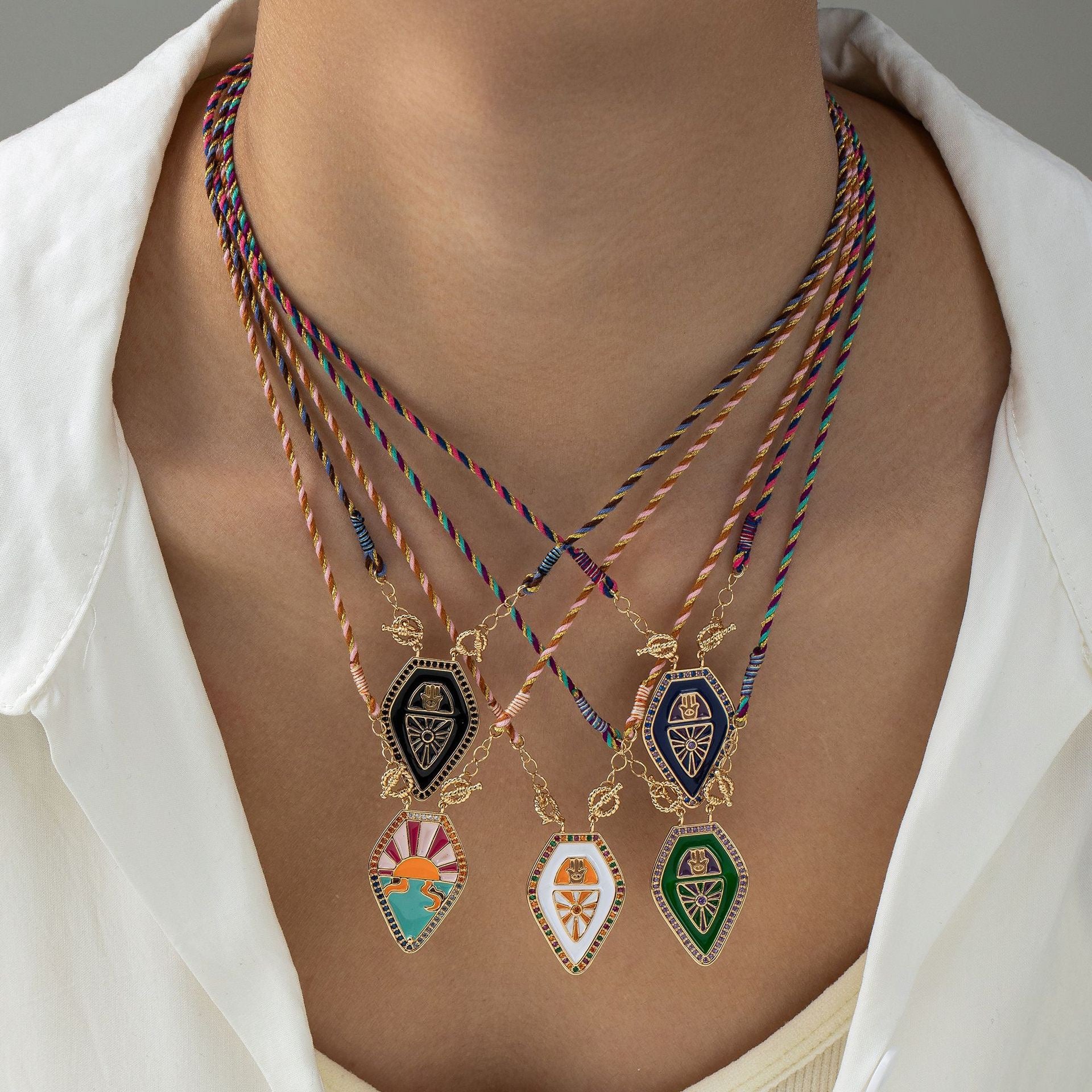 Tarot Card Necklace – Vintage Artistic Colourful Pendant, Gold Plated Tarnish-Resistant | Deep Blue, Black, Green, Orange