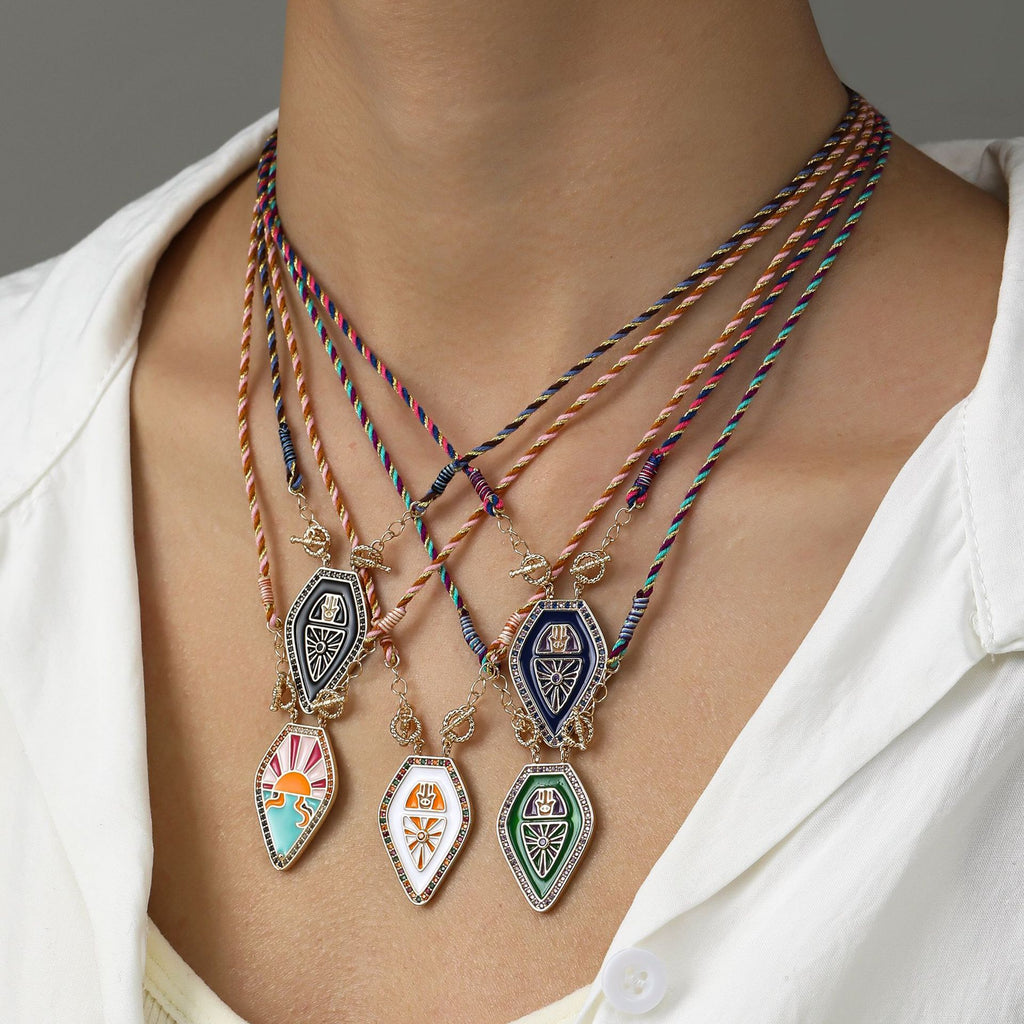 Tarot Card Necklace – Vintage Artistic Colourful Pendant, Gold Plated Tarnish-Resistant | Deep Blue, Black, Green, Orange