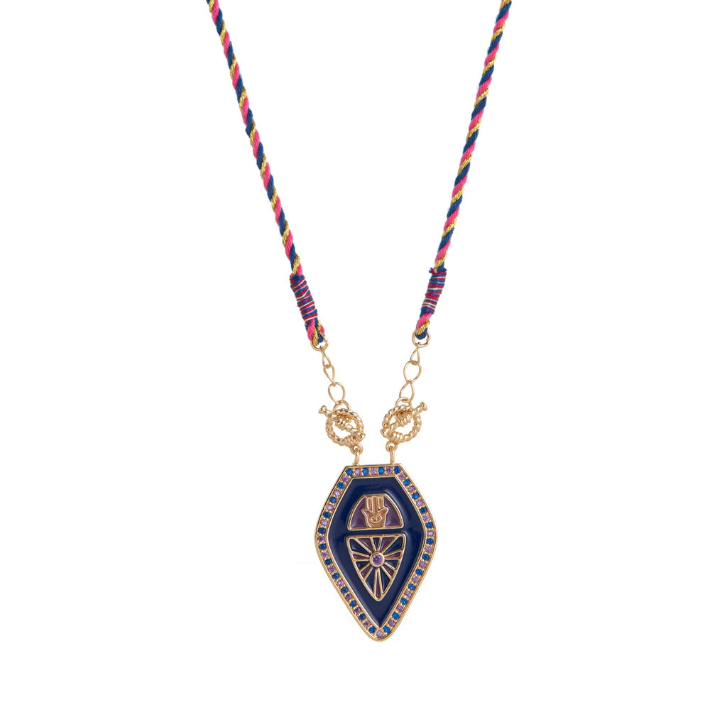 Tarot Card Necklace – Vintage Artistic Colourful Pendant, Gold Plated Tarnish-Resistant | Deep Blue, Black, Green, Orange