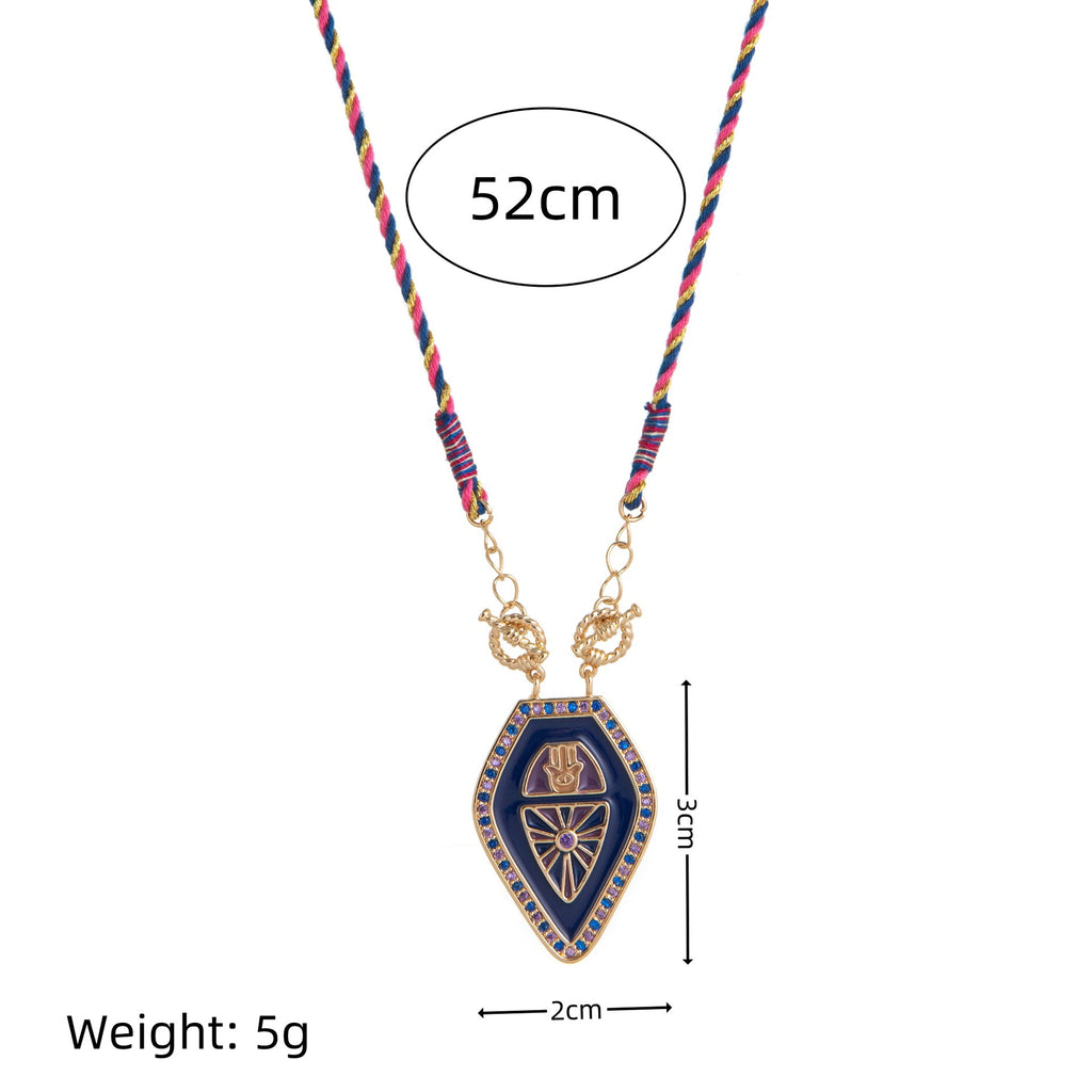 Tarot Card Necklace – Vintage Artistic Colourful Pendant, Gold Plated Tarnish-Resistant | Deep Blue, Black, Green, Orange