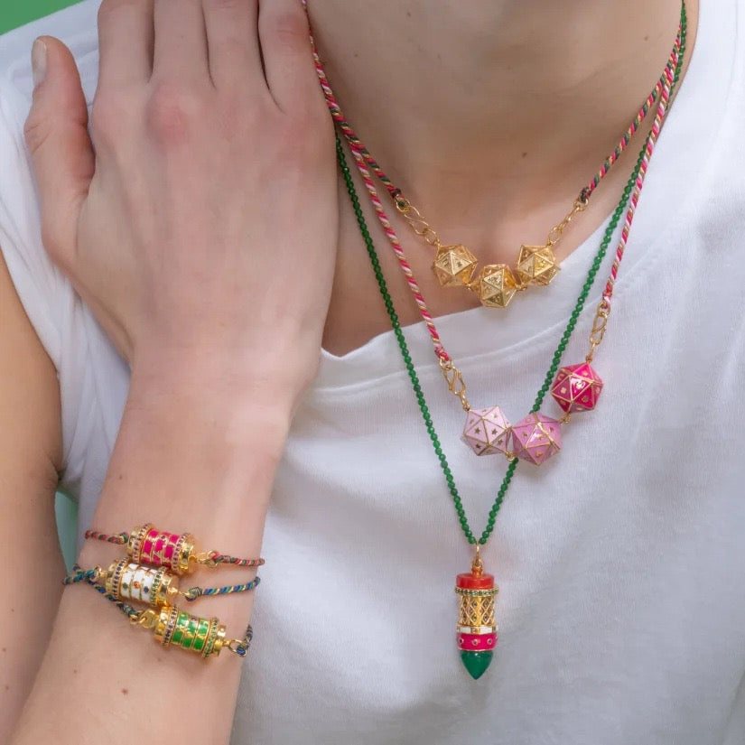Tarot Star Pendant Bracelet & Colourful Choker Necklace – Artistic, Gold Plated Tarnish-Resistant | Blue, Red, Pink & Green, Multicolour, White, Pink, Purple, Black Bracelet