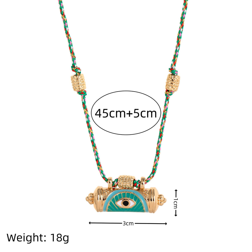 Evil Eye Kaleidoscope Necklace – Vintage Braided Rope & Chain, Double-Sided Eye Pendant, Gold Plated Lock | Blue Eye, Red Eye, Green Eye Kaleidoscope