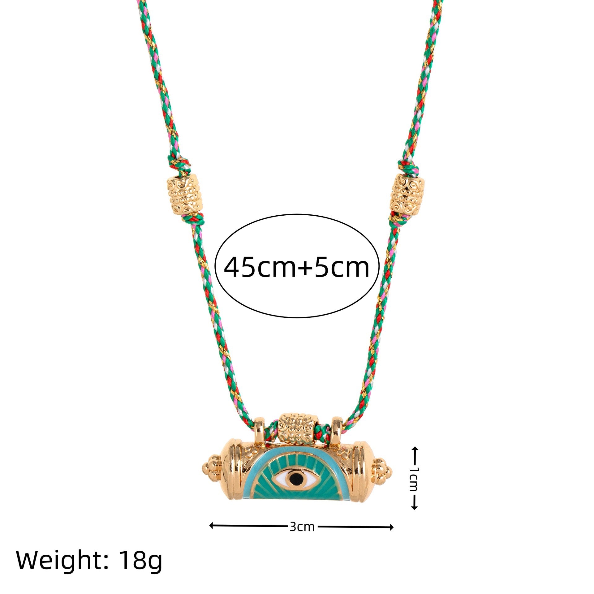 Evil Eye Kaleidoscope Necklace – Vintage Braided Rope & Chain, Double-Sided Eye Pendant, Gold Plated Lock | Blue Eye, Red Eye, Green Eye Kaleidoscope