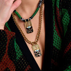 Evil Eye Tarot Pharaoh TAROT Enamel Bracelet & Sweater Chain Set – Statement Layered, Gold Plated | Black, Pink Necklace, Black, Pink Bracelet - UMI