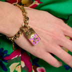 Evil Eye Tarot Pharaoh TAROT Enamel Bracelet & Sweater Chain Set – Statement Layered, Gold Plated | Black, Pink Necklace, Black, Pink Bracelet - UMI