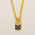 Evil Eye Tarot Pharaoh TAROT Enamel Bracelet & Sweater Chain Set – Statement Layered, Gold Plated | Black, Pink Necklace, Black, Pink Bracelet - UMI