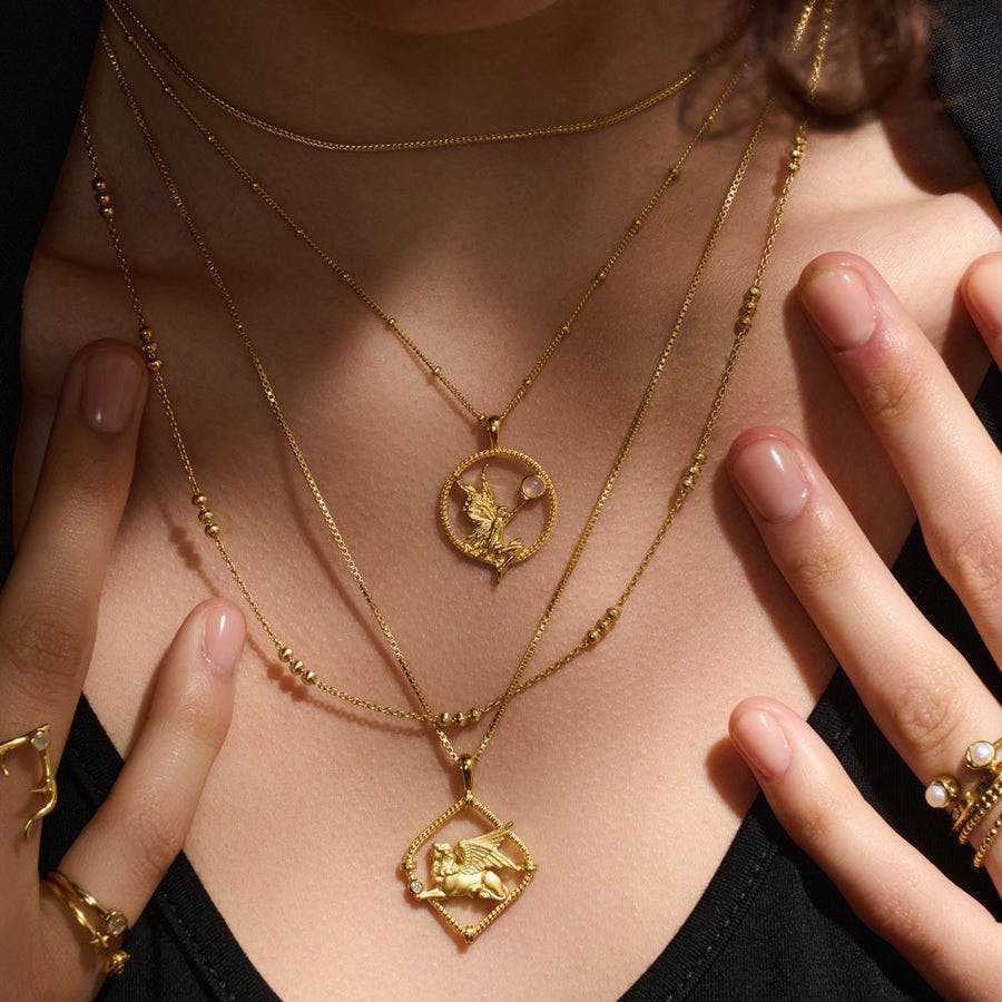 Greek Goddess Necklace – Athena, Medusa, Mermaid & Chimera Mythology Pendant, Copper Real Gold Plated | Round Fairy, Square Chimera