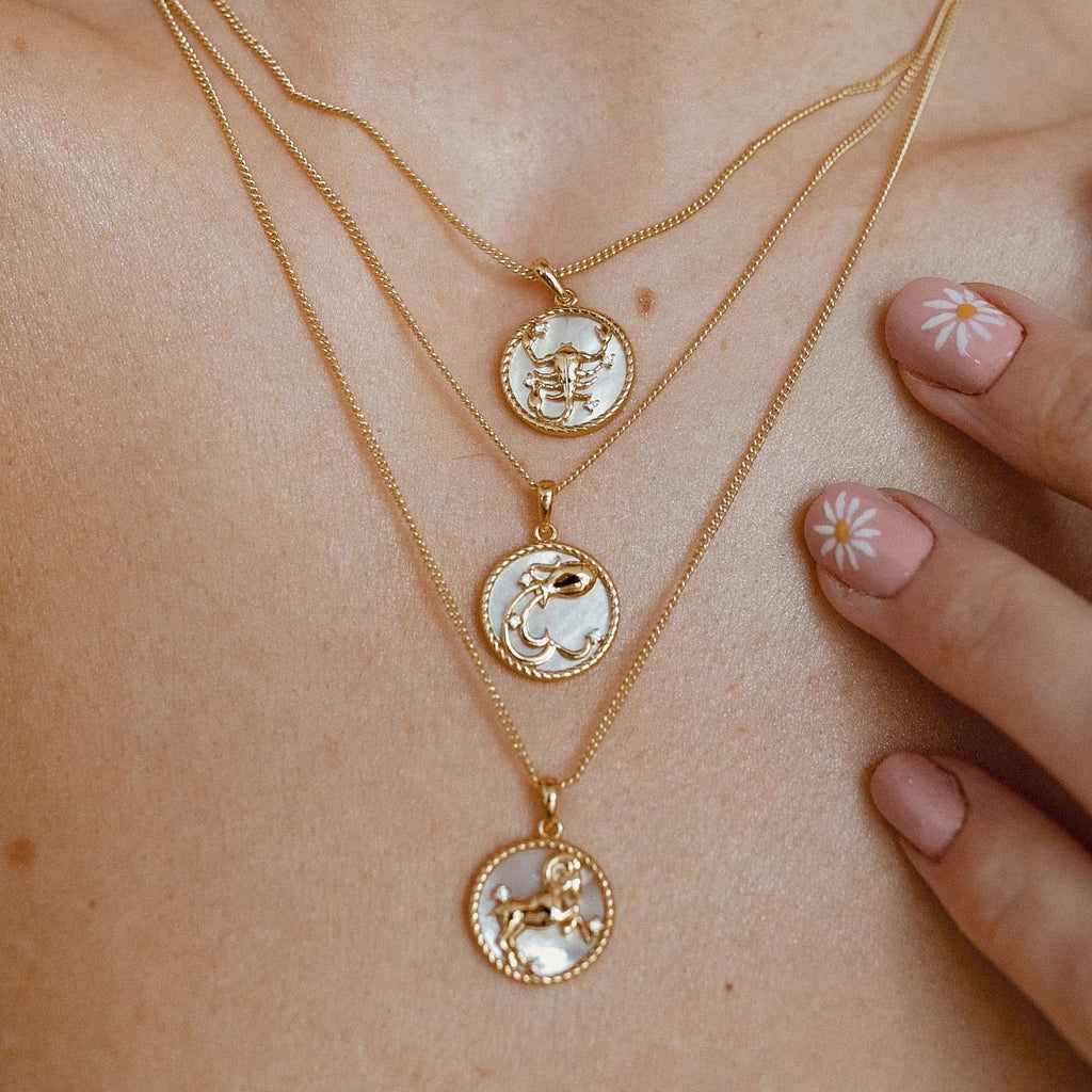12 Zodiac Shell Coin Necklace,18K Gold Plated Tarnish‑Resistant Titanium Steel