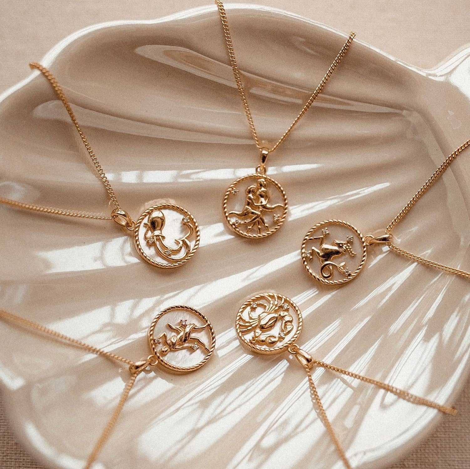 12 Zodiac Shell Coin Necklace,18K Gold Plated Tarnish‑Resistant Titanium Steel