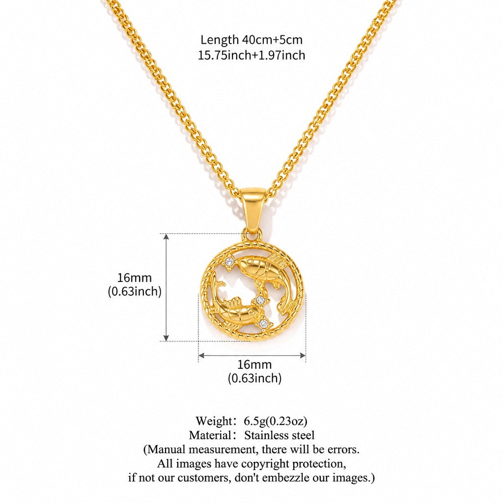 12 Zodiac Shell Coin Necklace,18K Gold Plated Tarnish‑Resistant Titanium Steel