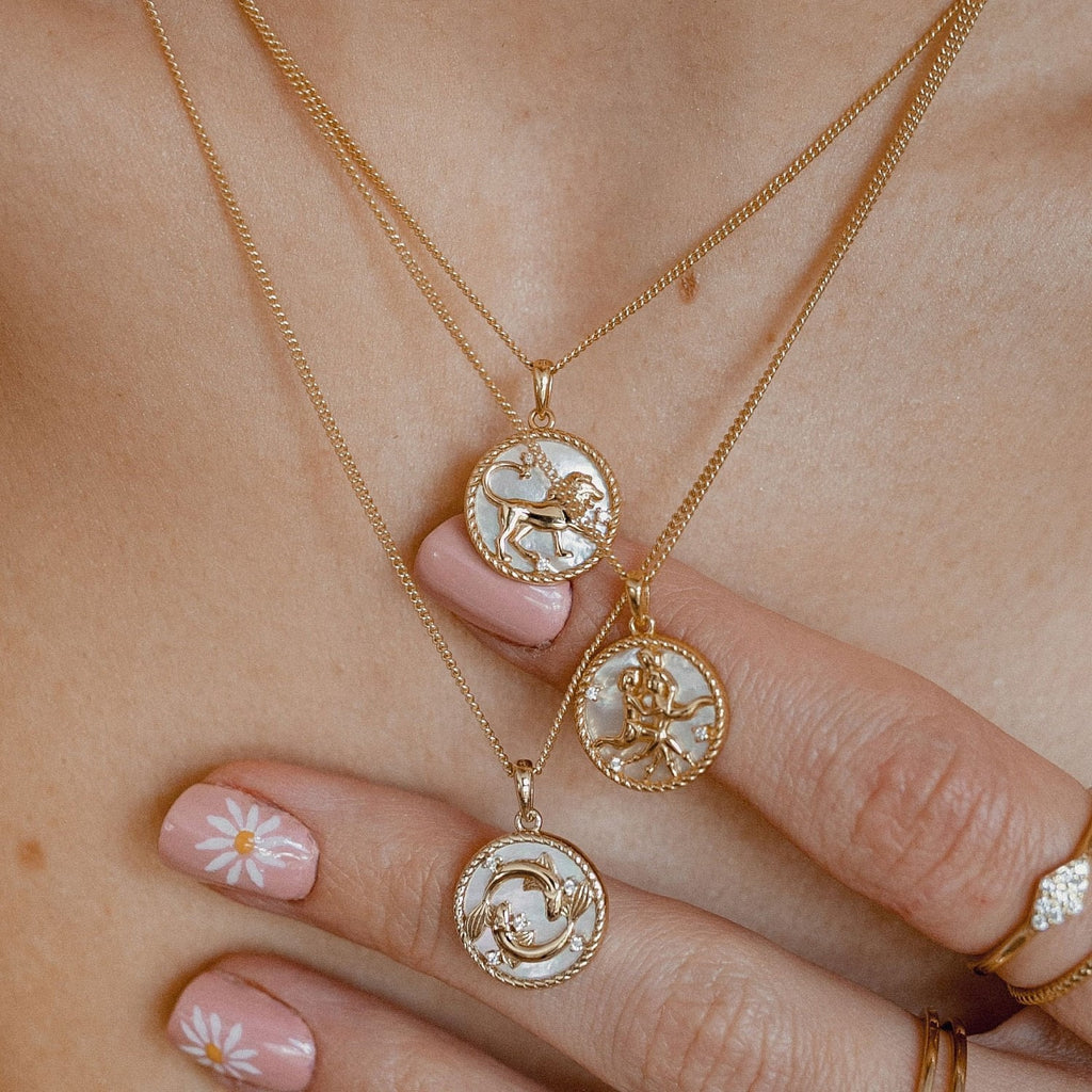 12 Zodiac Shell Coin Necklace,18K Gold Plated Tarnish‑Resistant Titanium Steel