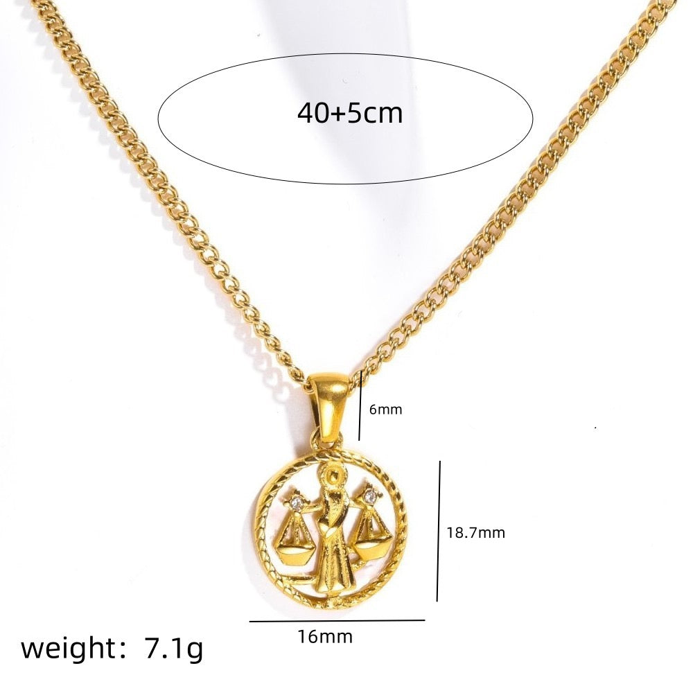 12 Zodiac Shell Coin Necklace,18K Gold Plated Tarnish‑Resistant Titanium Steel