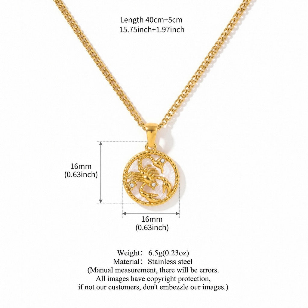 12 Zodiac Shell Coin Necklace,18K Gold Plated Tarnish‑Resistant Titanium Steel