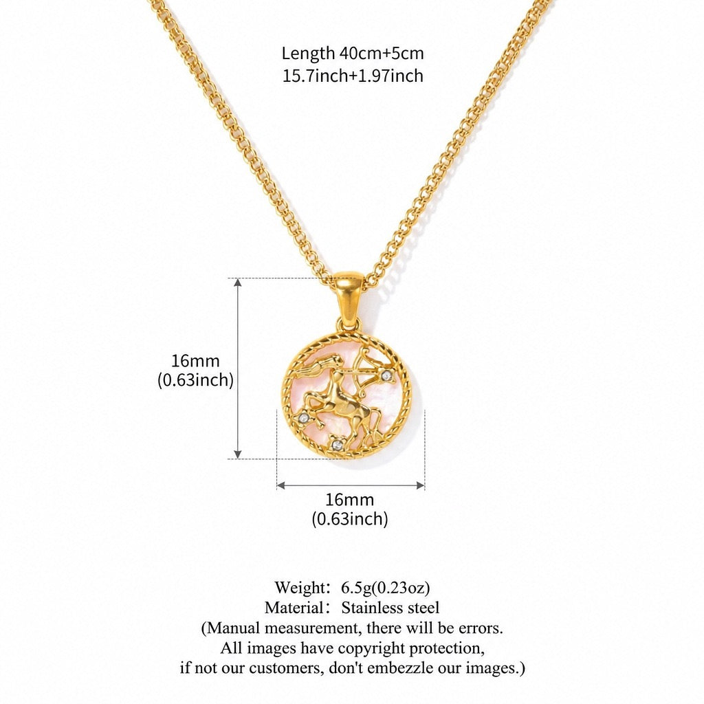 12 Zodiac Shell Coin Necklace,18K Gold Plated Tarnish‑Resistant Titanium Steel
