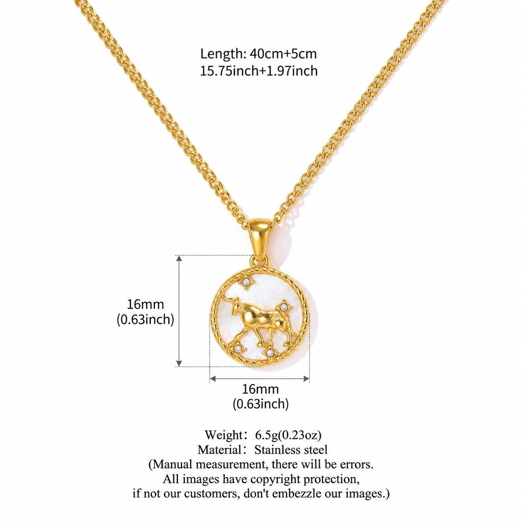 12 Zodiac Shell Coin Necklace,18K Gold Plated Tarnish‑Resistant Titanium Steel