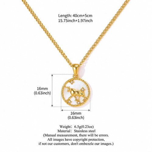 12 Zodiac Shell Coin Necklace,18K Gold Plated Tarnish‑Resistant Titanium Steel