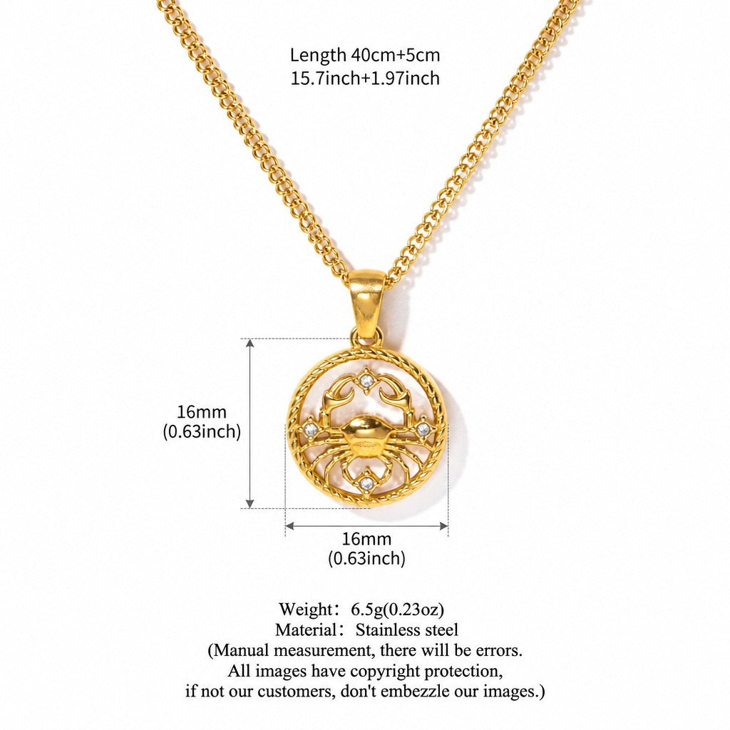12 Zodiac Shell Coin Necklace,18K Gold Plated Tarnish‑Resistant Titanium Steel