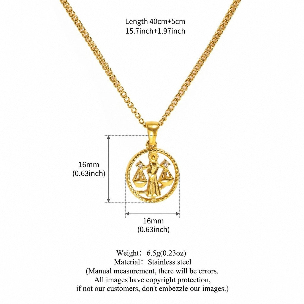 12 Zodiac Shell Coin Necklace,18K Gold Plated Tarnish‑Resistant Titanium Steel