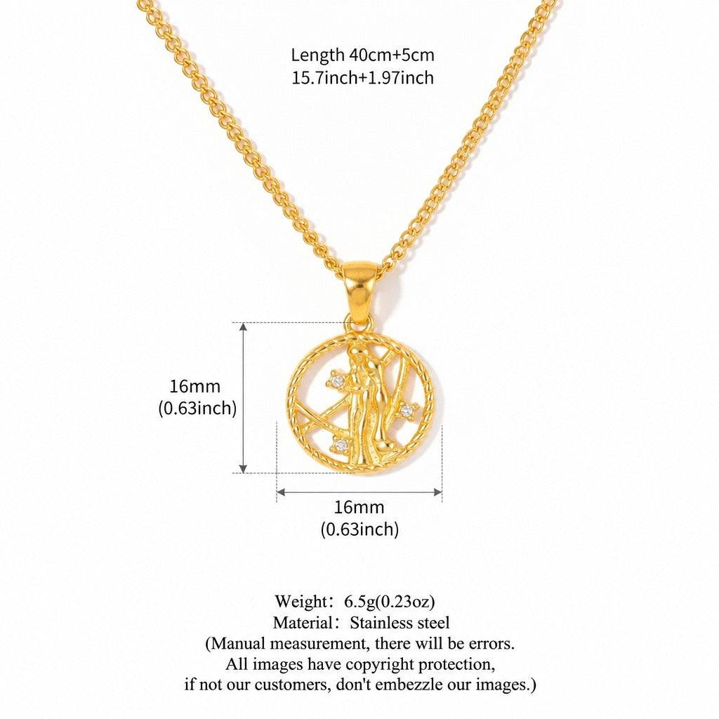 12 Zodiac Shell Coin Necklace,18K Gold Plated Tarnish‑Resistant Titanium Steel
