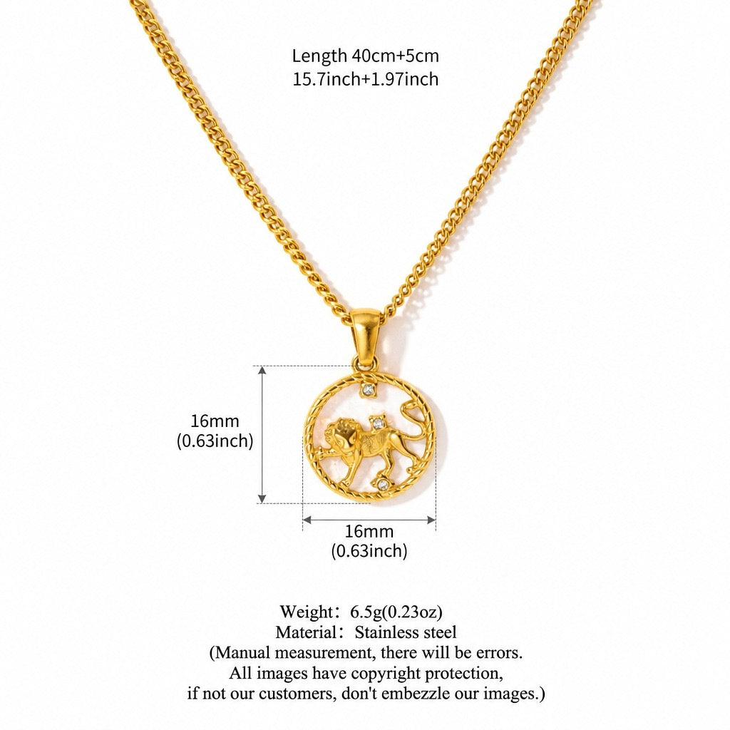 12 Zodiac Shell Coin Necklace,18K Gold Plated Tarnish‑Resistant Titanium Steel