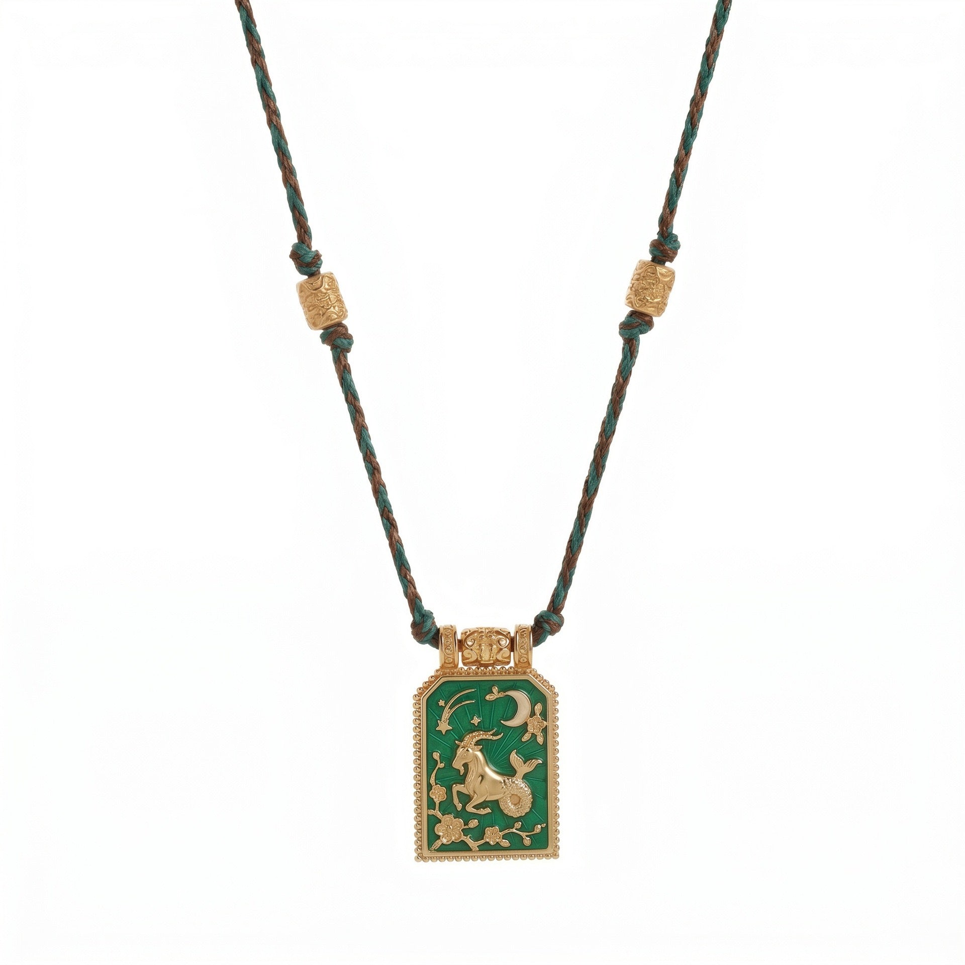 12 Zodiac Enamel Square Pendant Necklace – Colourful Rope Chain, Embossed Craft, Adjustable