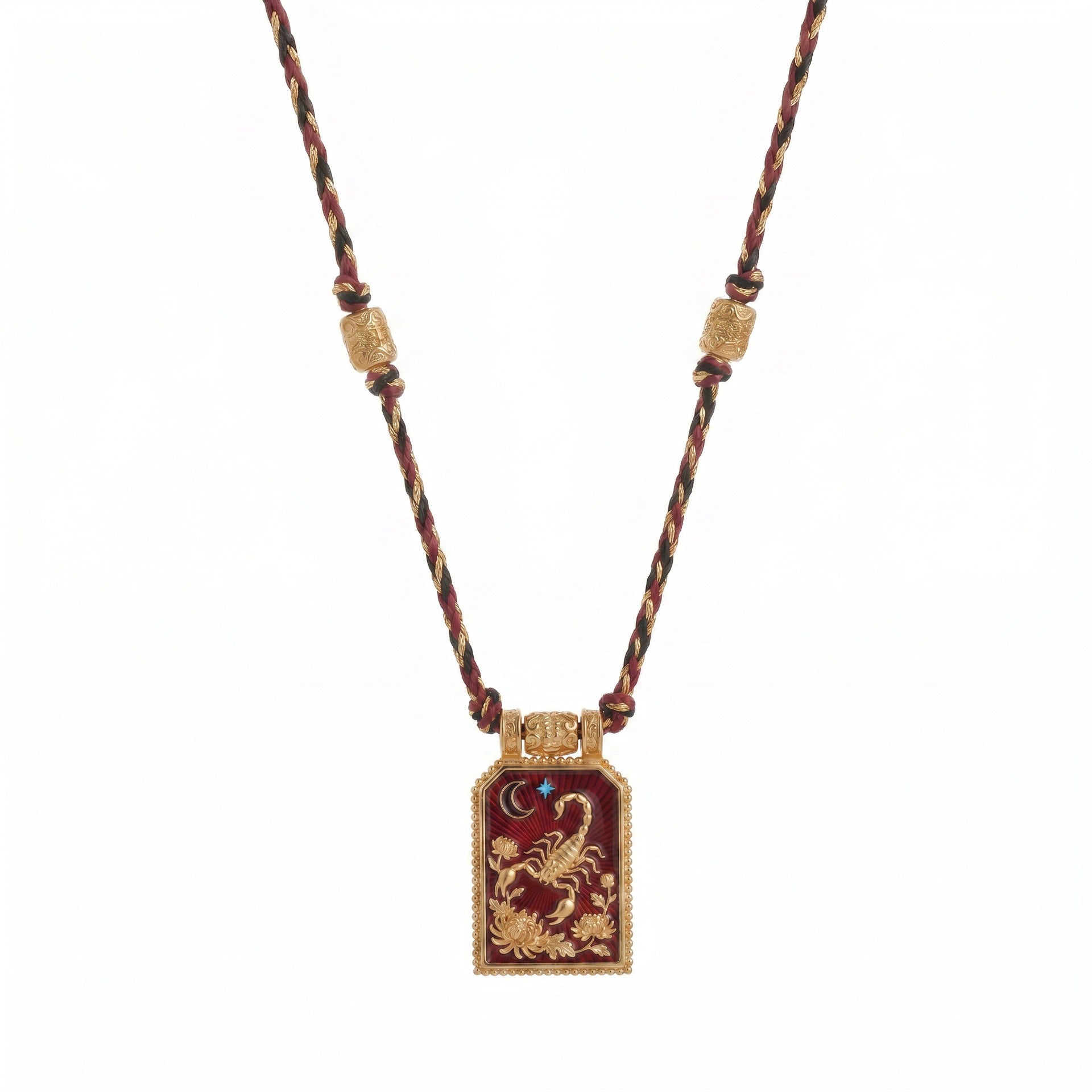 12 Zodiac Enamel Square Pendant Necklace – Colourful Rope Chain, Embossed Craft, Adjustable