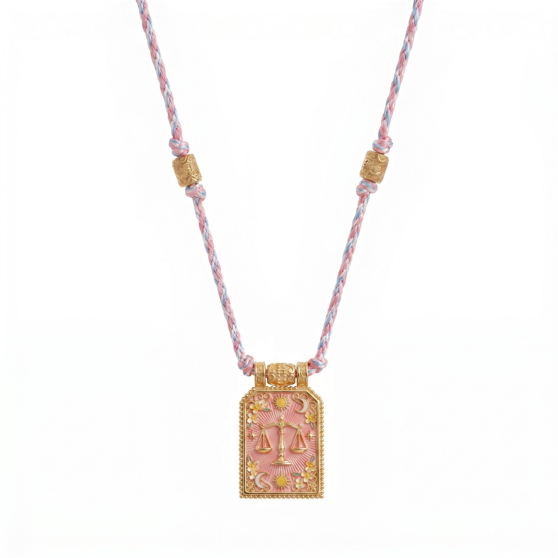 12 Zodiac Enamel Square Pendant Necklace – Colourful Rope Chain, Embossed Craft, Adjustable