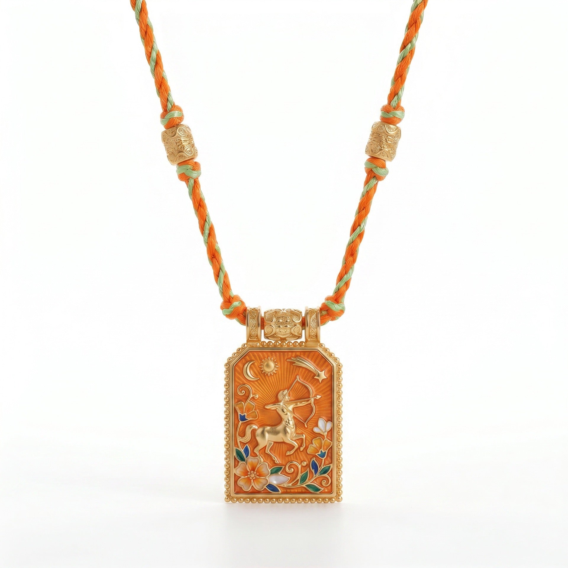 12 Zodiac Enamel Square Pendant Necklace – Colourful Rope Chain, Embossed Craft, Adjustable