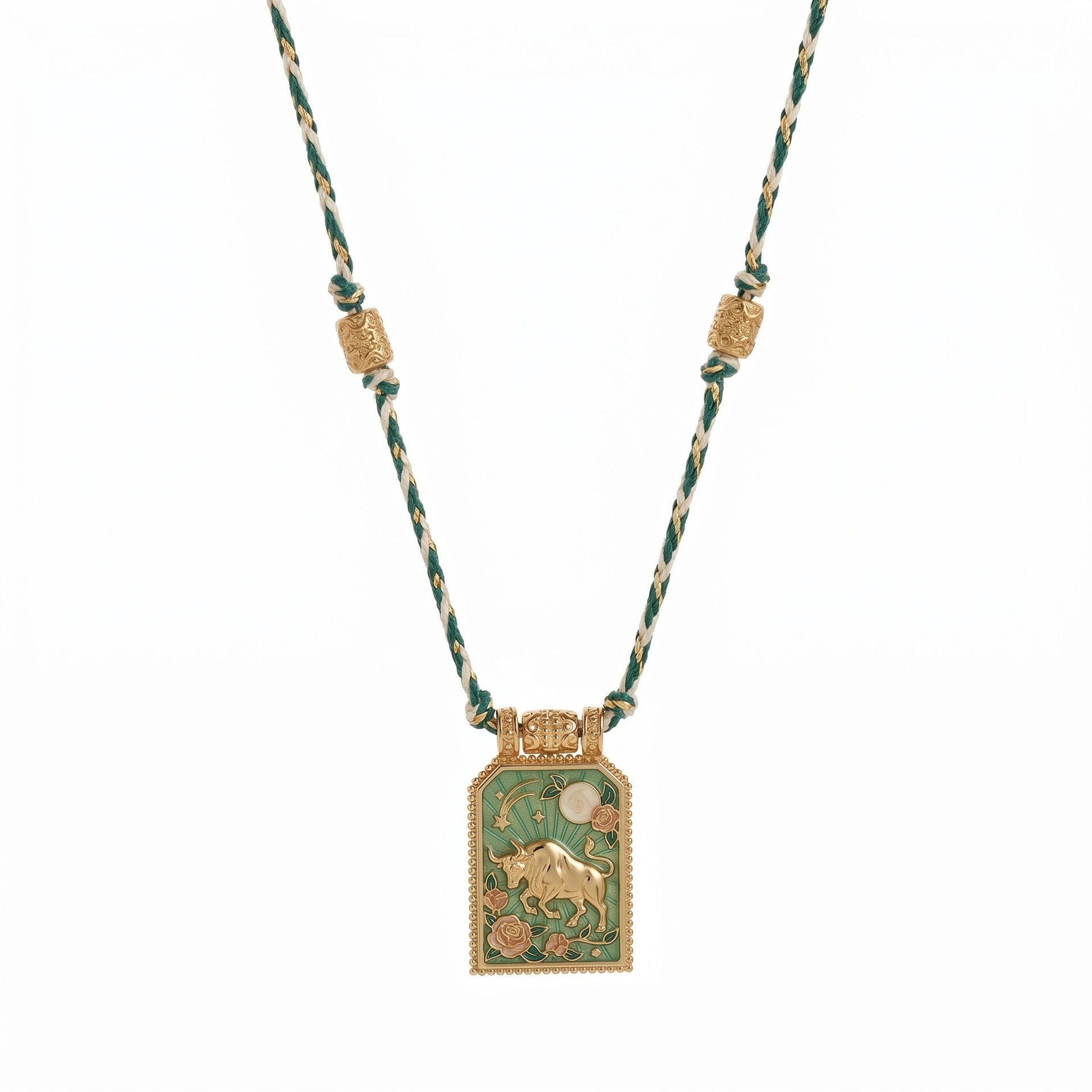 12 Zodiac Enamel Square Pendant Necklace – Colourful Rope Chain, Embossed Craft, Adjustable
